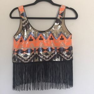 Poison Arrows Sequin Fringe Crop Top